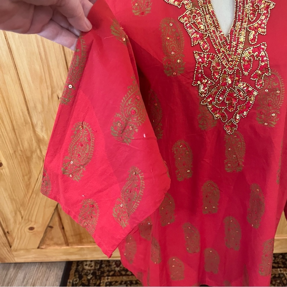 Denim 24/7 Red and Gold Ladies Embellished Long Sleeve Tunic - Picture 5 of 11